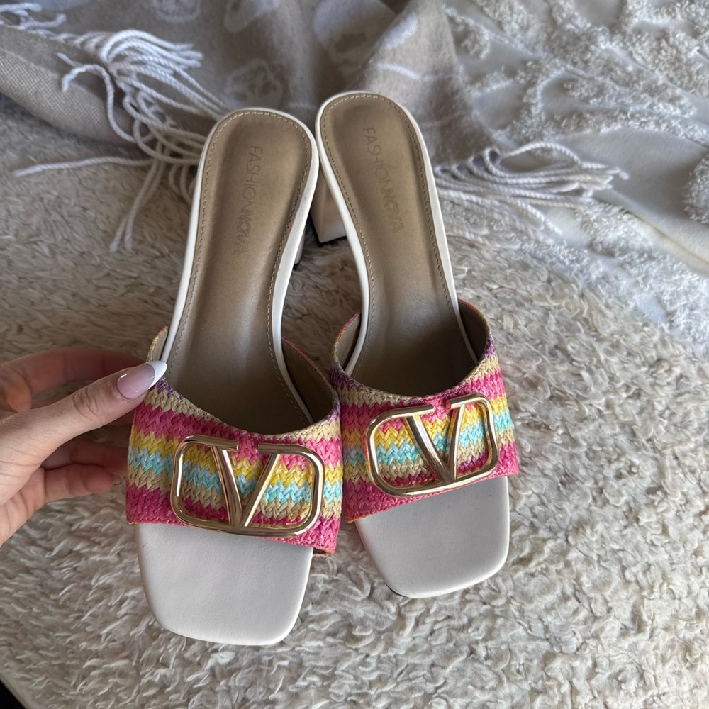 Pink and Yellow Woven Mules